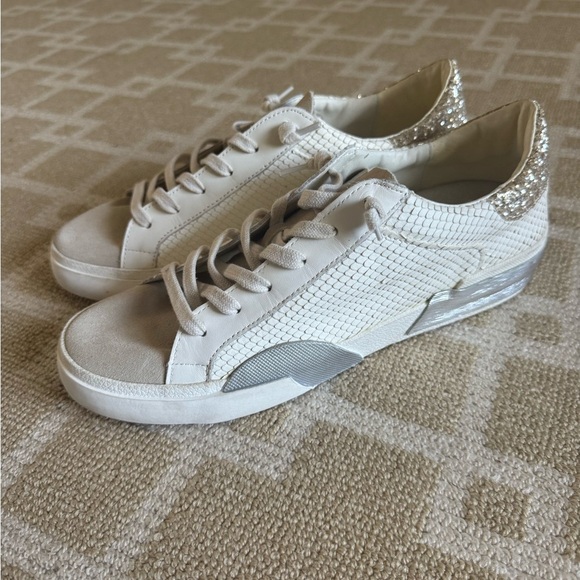 New Dolce Vita White Leather Glitter Sneakers Low Top Lace Up Streetwear 9.5 - Picture 13 of 16